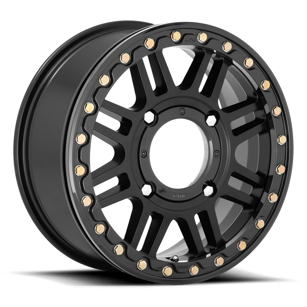 KMC Cage UTV Beadlock 15X10 4x137 SATIN BLACK W/ GLOSS BLACK RG UTV wheel