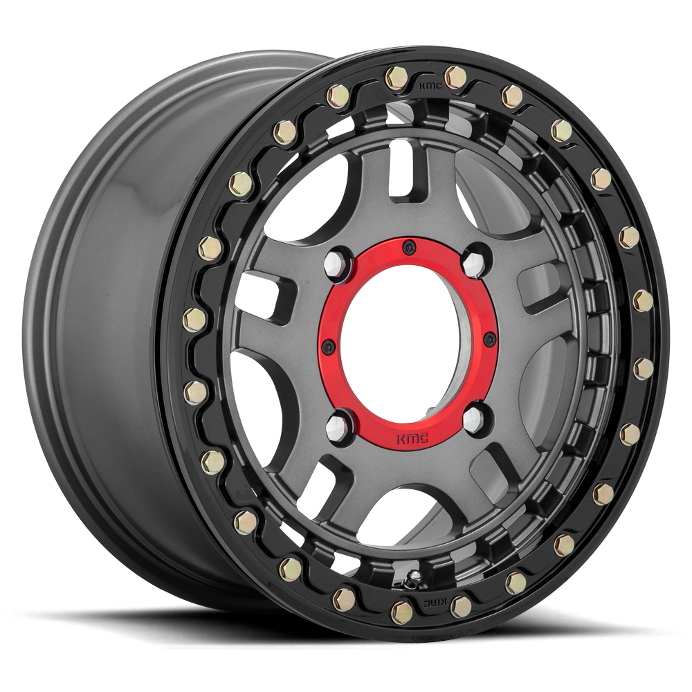 KMC Recon UTV Beadlock 15X7 4x156 GUN METAL W/ GLOSS BLACK RING UTV wheel