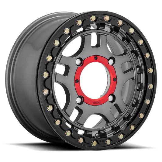 KMC Recon UTV Beadlock 15X7 4x156 GUN METAL W/ GLOSS BLACK RING UTV wheel