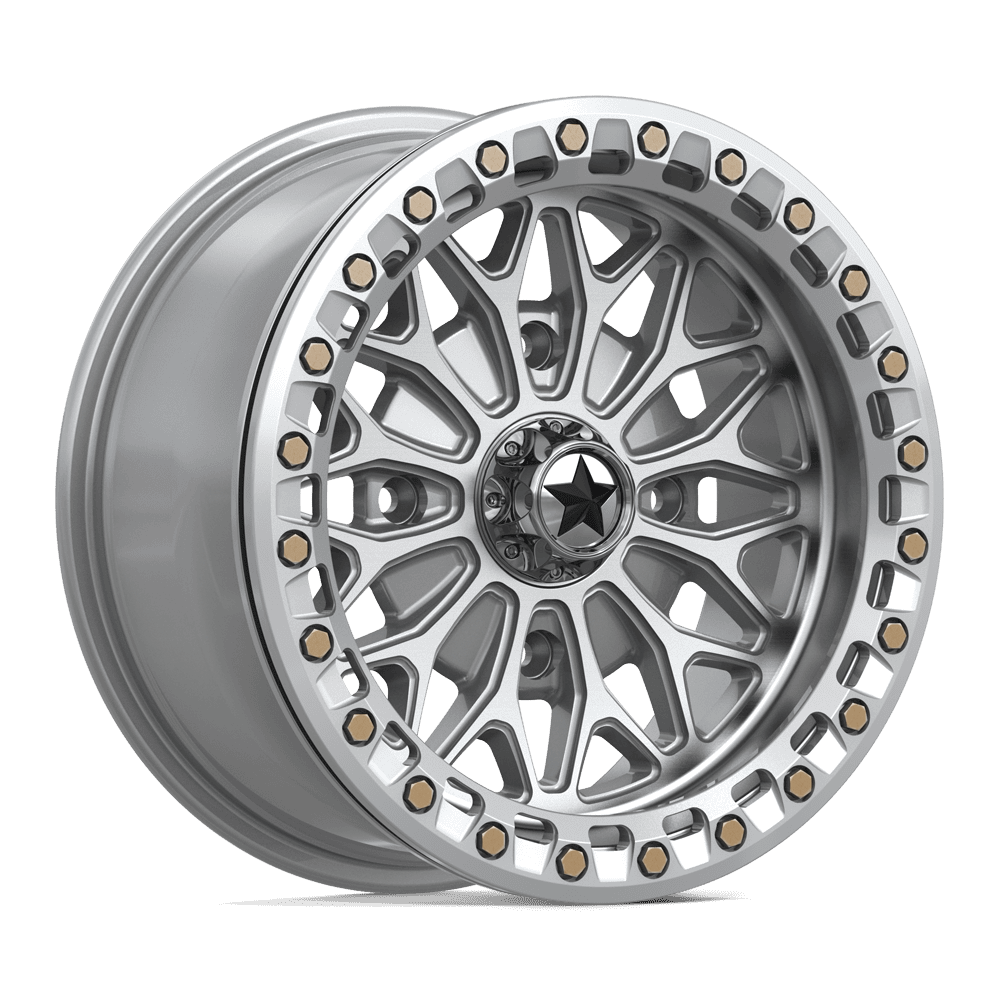 MSA MA53 Bolo Beadlock 15X7 4x156 GLOSS SILVER W/ MACHINED FACE wheel