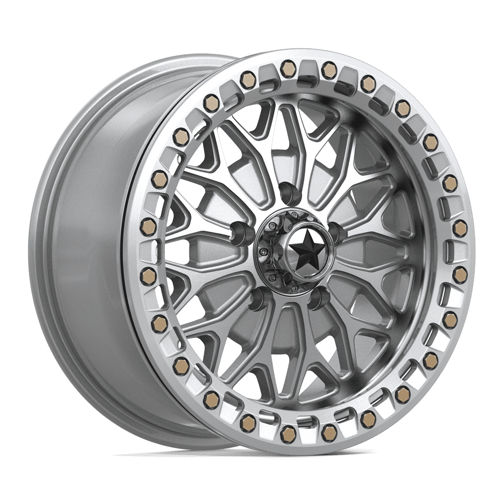 MSA MA53 Bolo Beadlock 15X7 5x114.3 GLOSS SILVER W/ MACHINED FACE wheel