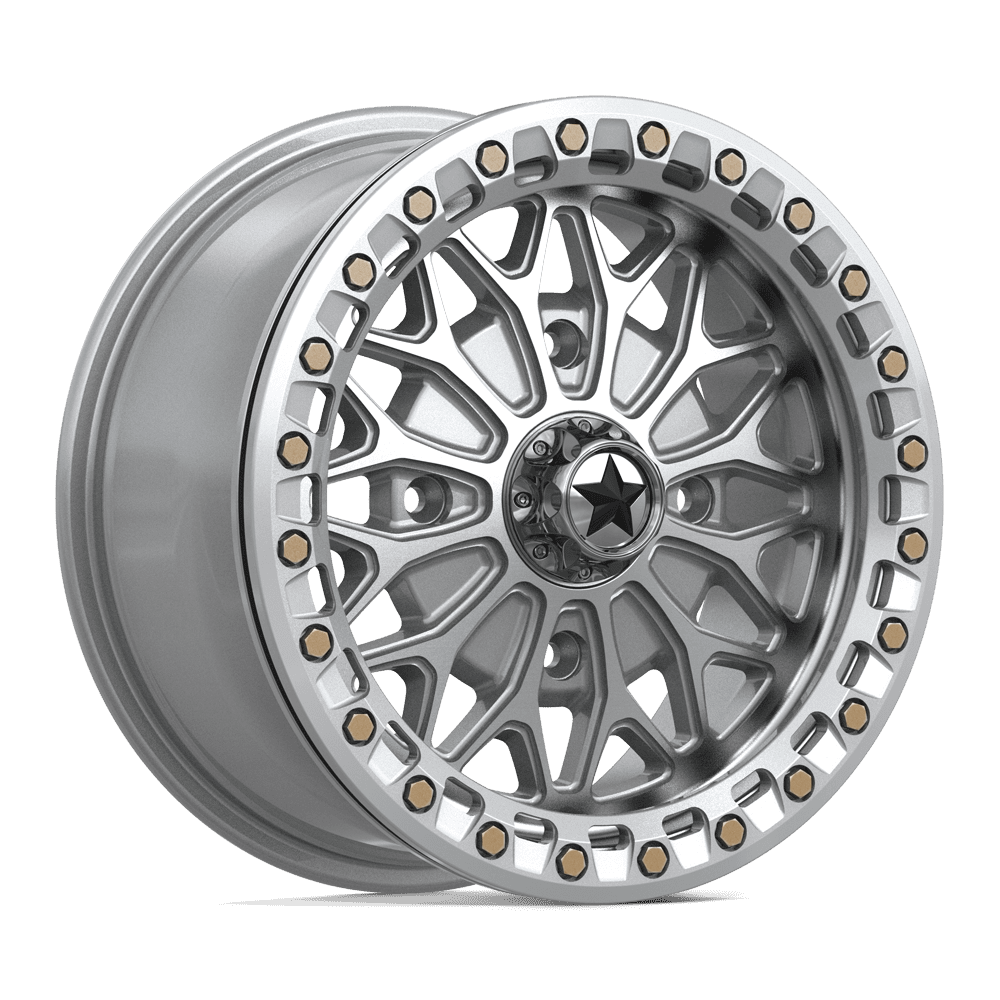 MSA MA53 Bolo Beadlock 15X7 4x156 GLOSS SILVER W/ MACHINED FACE wheel