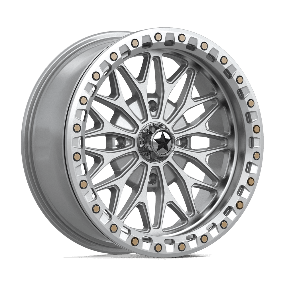 MSA MA53 Bolo Beadlock 18X7 4x156 GLOSS SILVER W/ MACHINED FACE wheel