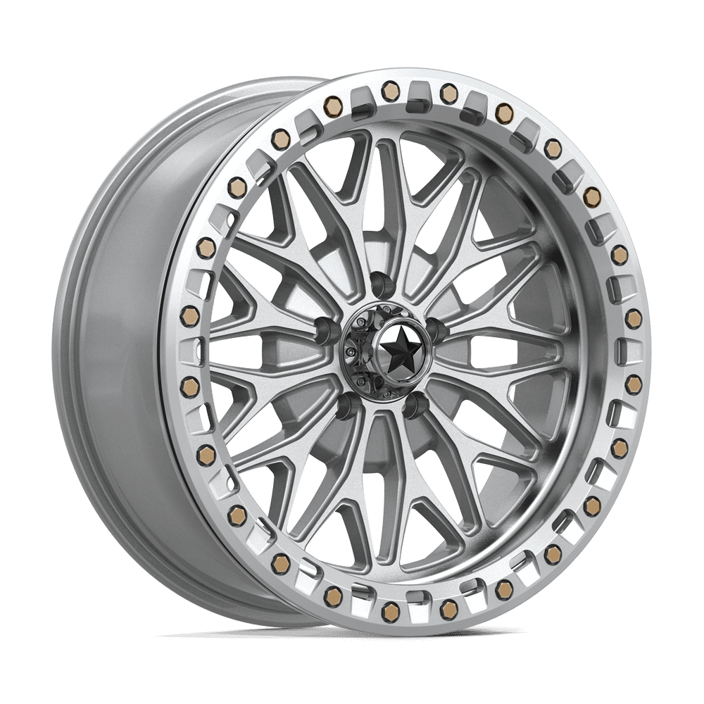 MSA MA53 Bolo Beadlock 18X7 5x114.3 GLOSS SILVER W/ MACHINED FACE wheel